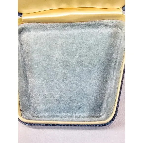 Vintage Jewelry Trinket Presentation Box Blue Metal Faux Snakeskin Velvet - Picture 2 of 14